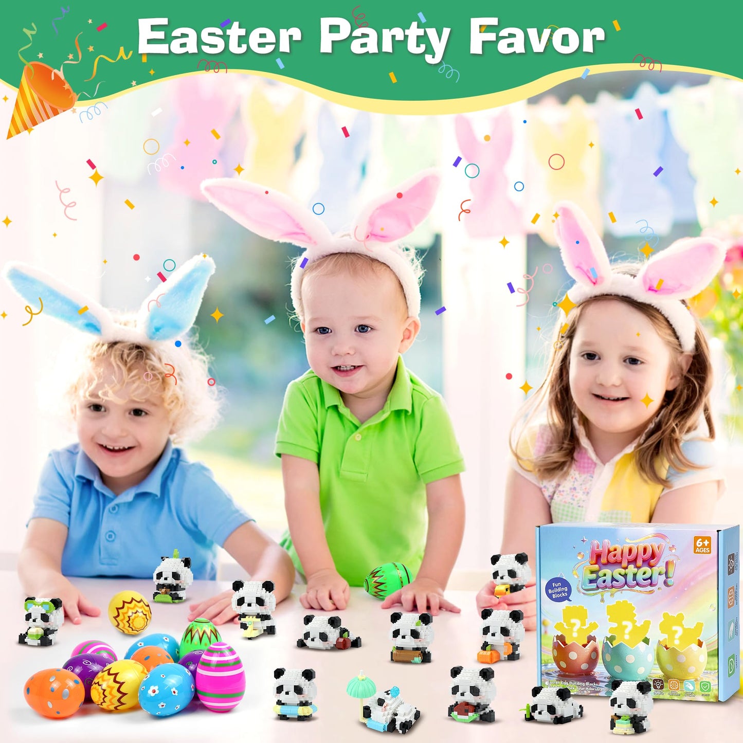 DBPBToU Panda 12-Pack Easter Blocks – Mini Building Toys for Kids