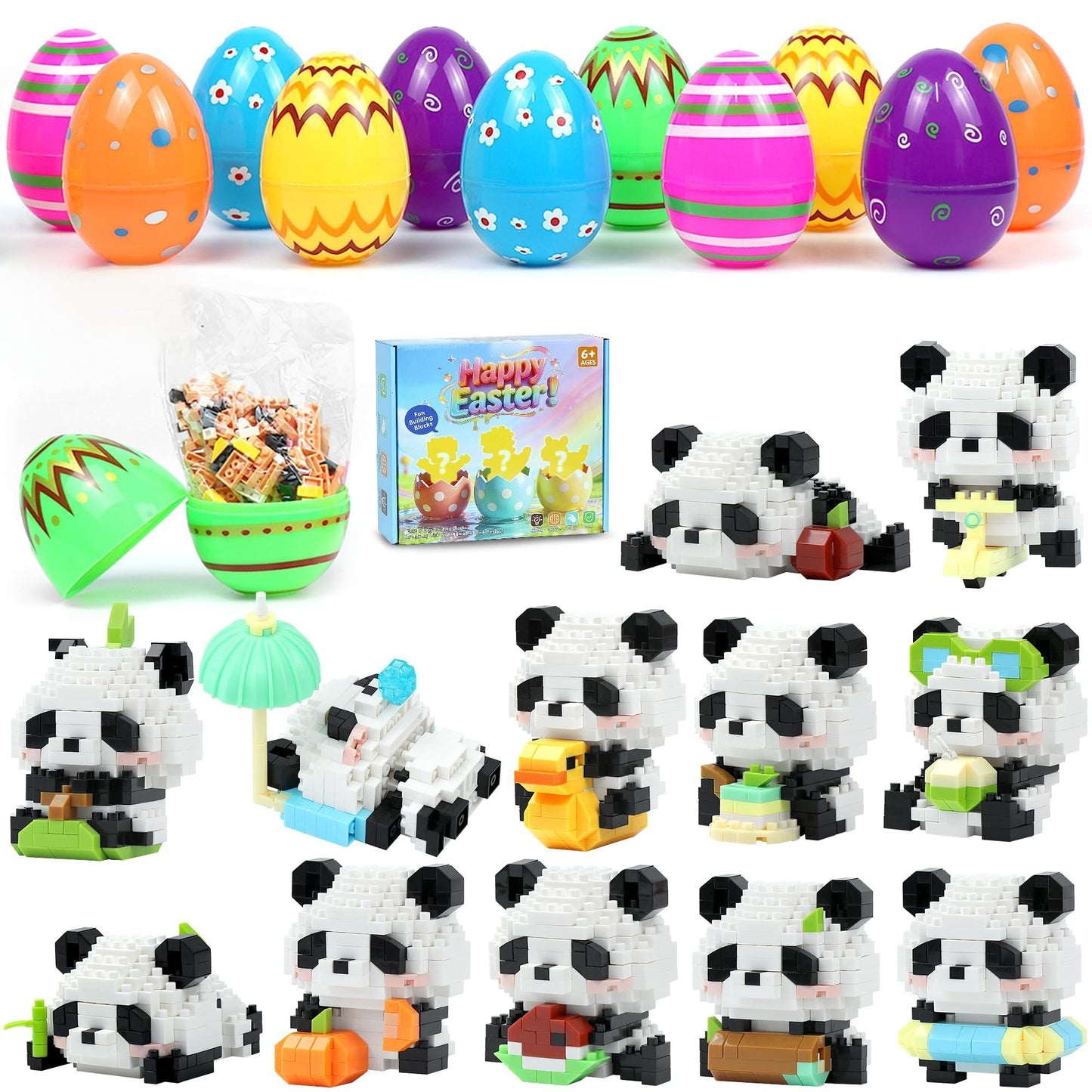 DBPBToU Panda 12-Pack Easter Blocks – Mini Building Toys for Kids