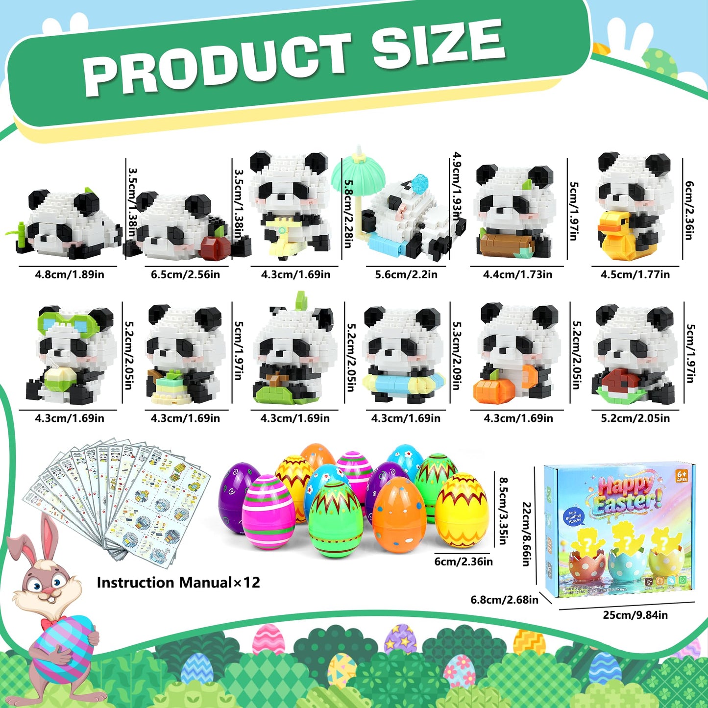 DBPBToU Panda 12-Pack Easter Blocks – Mini Building Toys for Kids