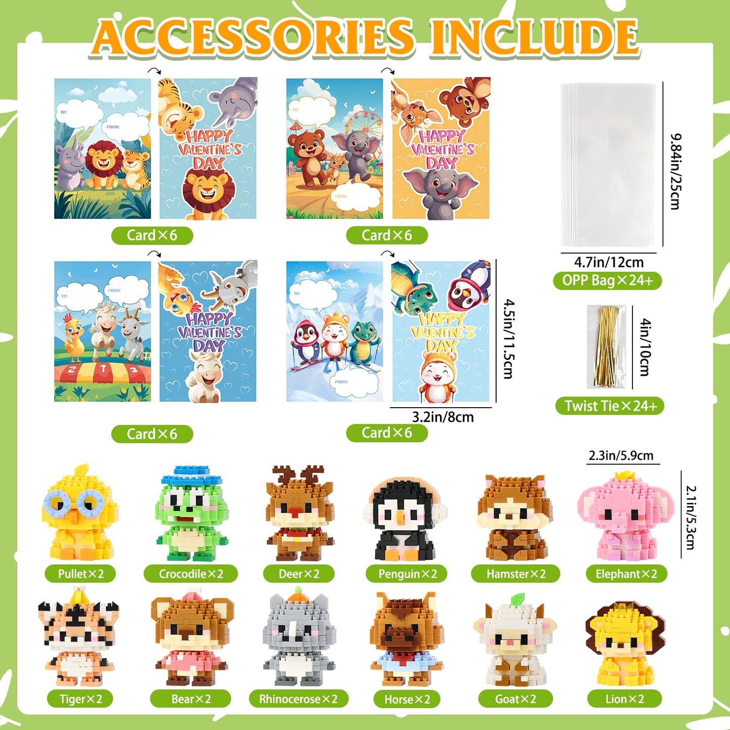 DBPBToU Valentines Day Gifts for Kids – 24 Pack Building Blocks Cards for Classrooms & Parties