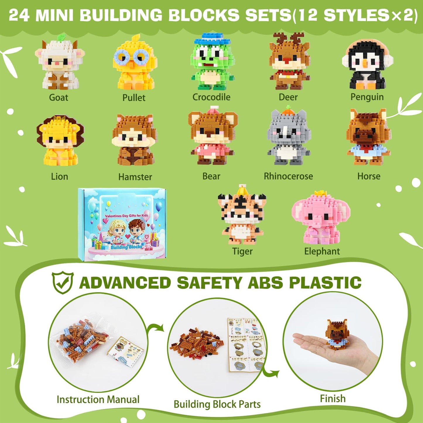 DBPBToU Valentines Day Gifts for Kids – 24 Pack Building Blocks Cards for Classrooms & Parties