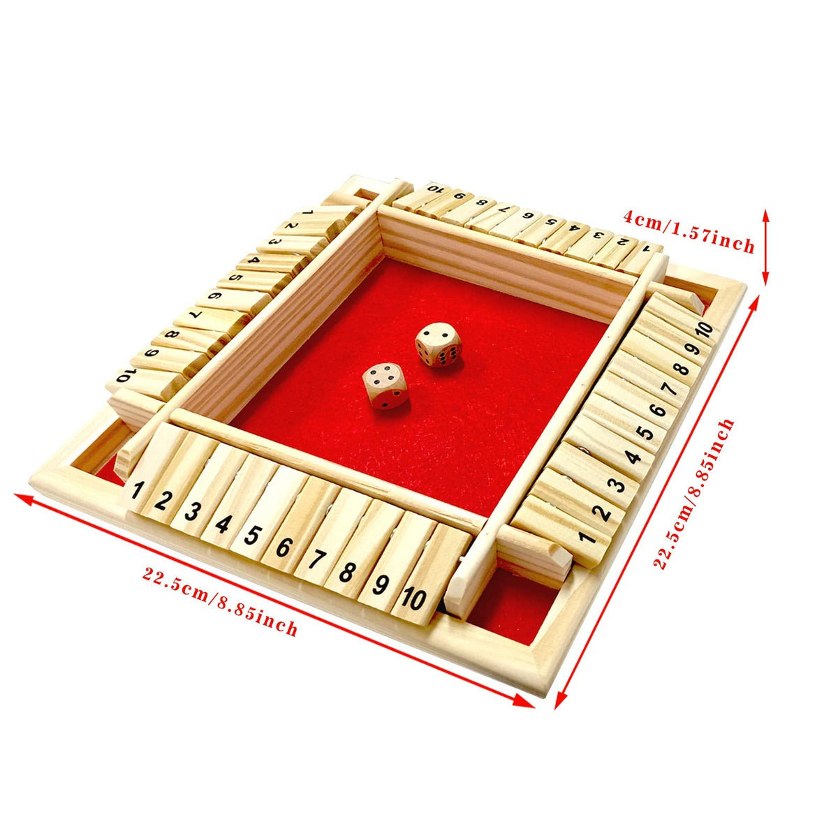 DC-BEAUTIFUL Shut The Box Dice Game - Wooden Strategy Board Game for 2-4 Players