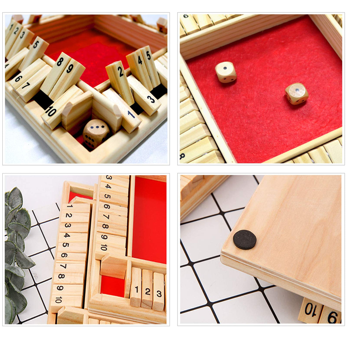 DC-BEAUTIFUL Shut The Box Dice Game - Wooden Strategy Board Game for 2-4 Players
