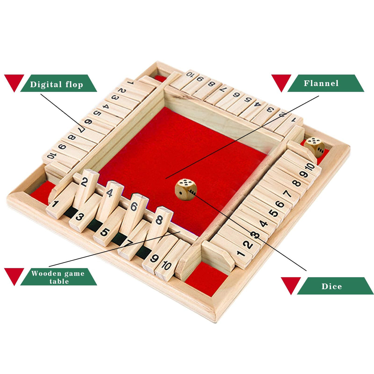 DC-BEAUTIFUL Shut The Box Dice Game - Wooden Strategy Board Game for 2-4 Players