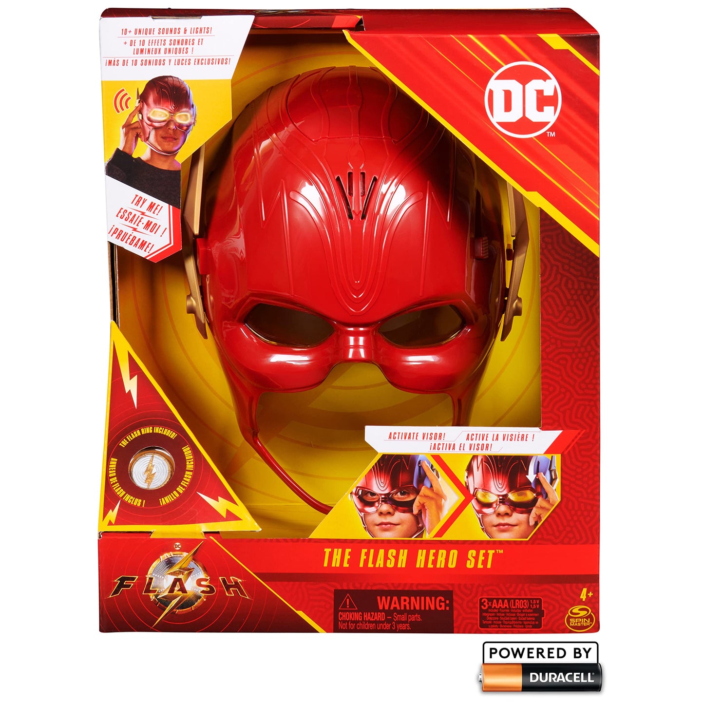 DC Comics The Flash Hero Set — Mask with Visor & Ring, 10+ Sounds & Lights for Kids 4+