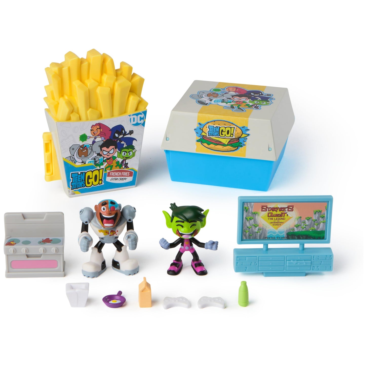 DC Comics Spin Master Teen Titans Go! Kitchen Chaos Dis-Play Set with Beast Boy & Cyborg – 4+ Playset