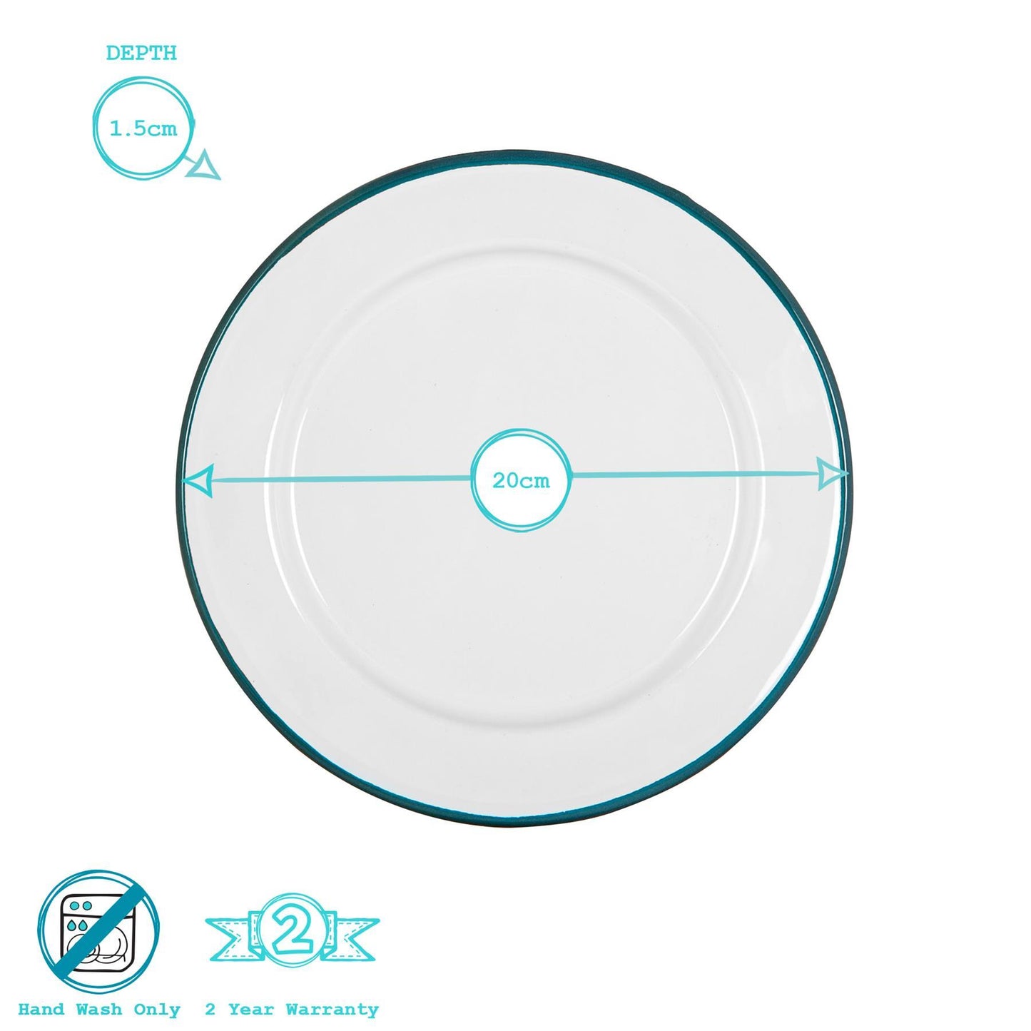 20cm White Enamel Side Plates - Pack of Six