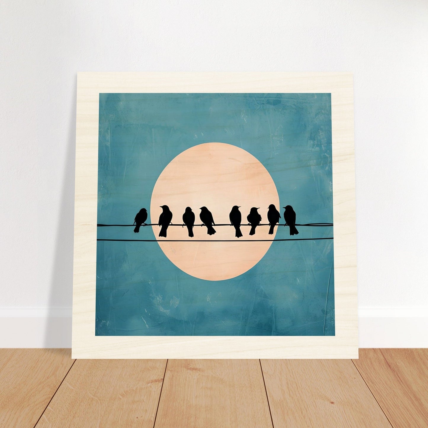 Birds on a Wire Wooden Wall Art - Minimalist Sunset Silhouette Print - Rustic Home Decor