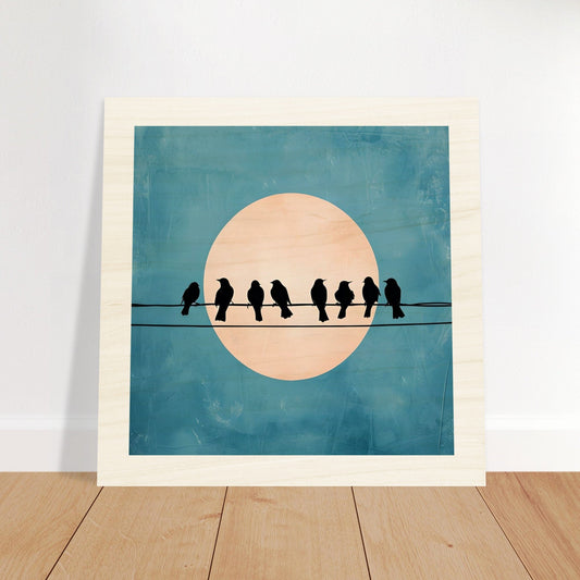 Birds on a Wire Wall Art – Minimalist Sunset Print