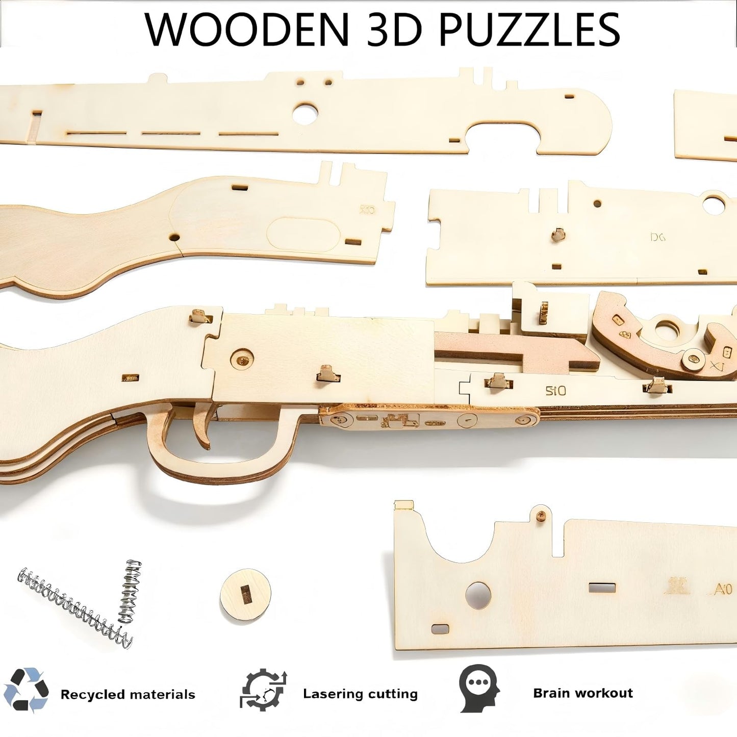 DCLFIRMX 98k 3D Wooden Puzzle Gun Kit – DIY Rubber Band Model for Adults & Teens (Kar98K)