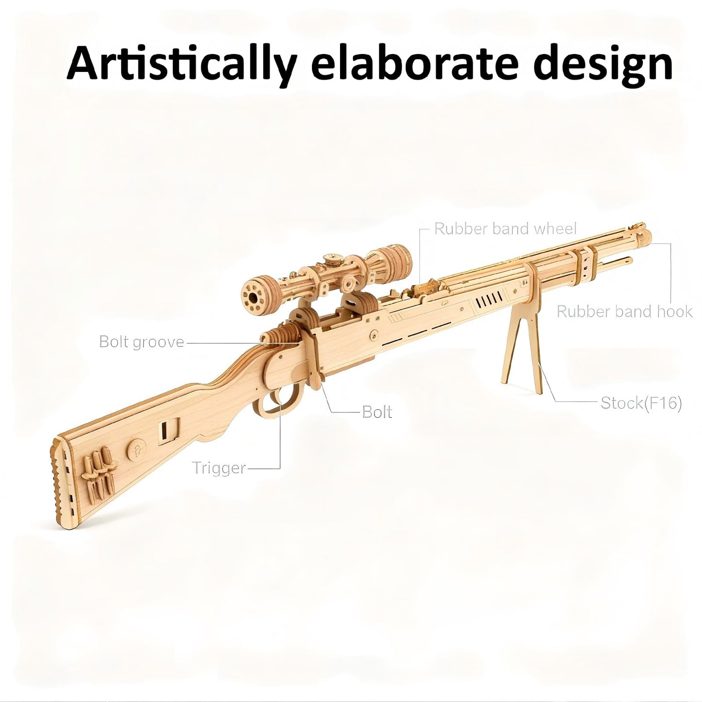 DCLFIRMX 98k 3D Wooden Puzzle Gun Kit – DIY Rubber Band Model for Adults & Teens (Kar98K)
