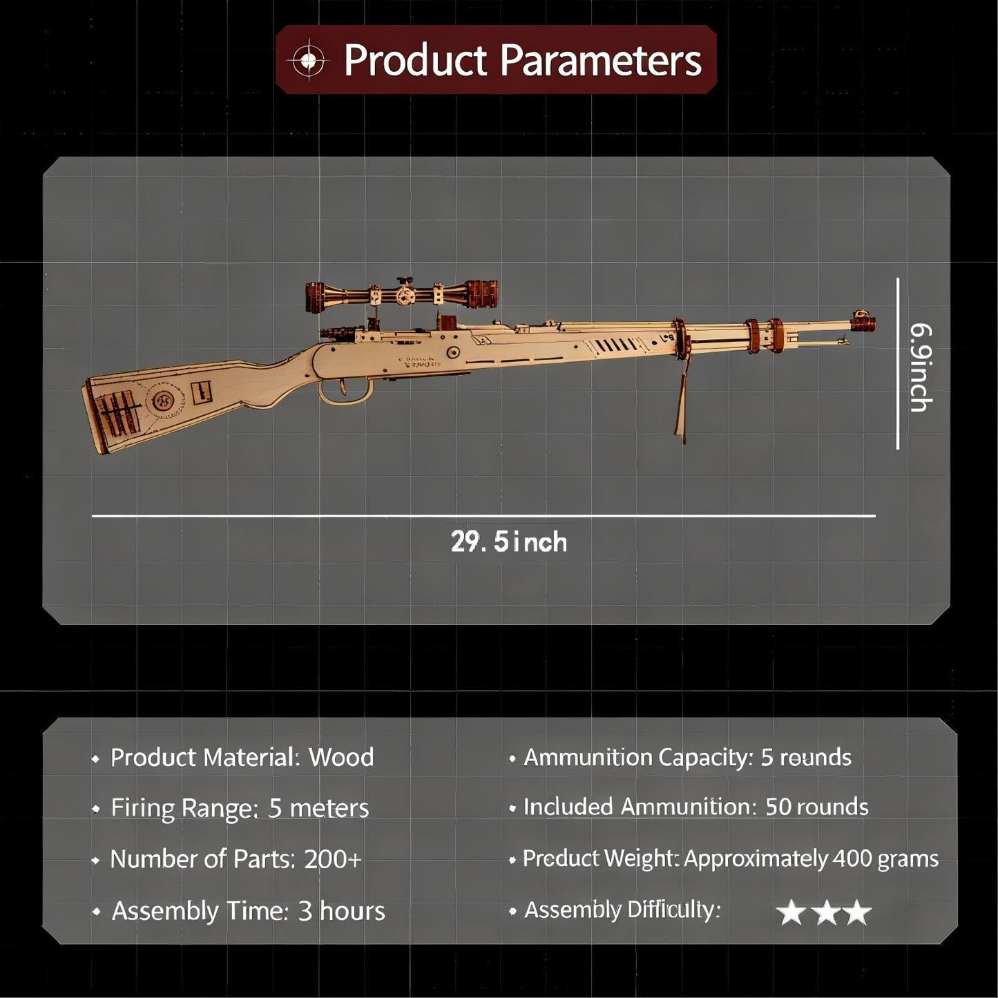 DCLFIRMX 98k 3D Wooden Puzzle Gun Kit – DIY Rubber Band Model for Adults & Teens (Kar98K)