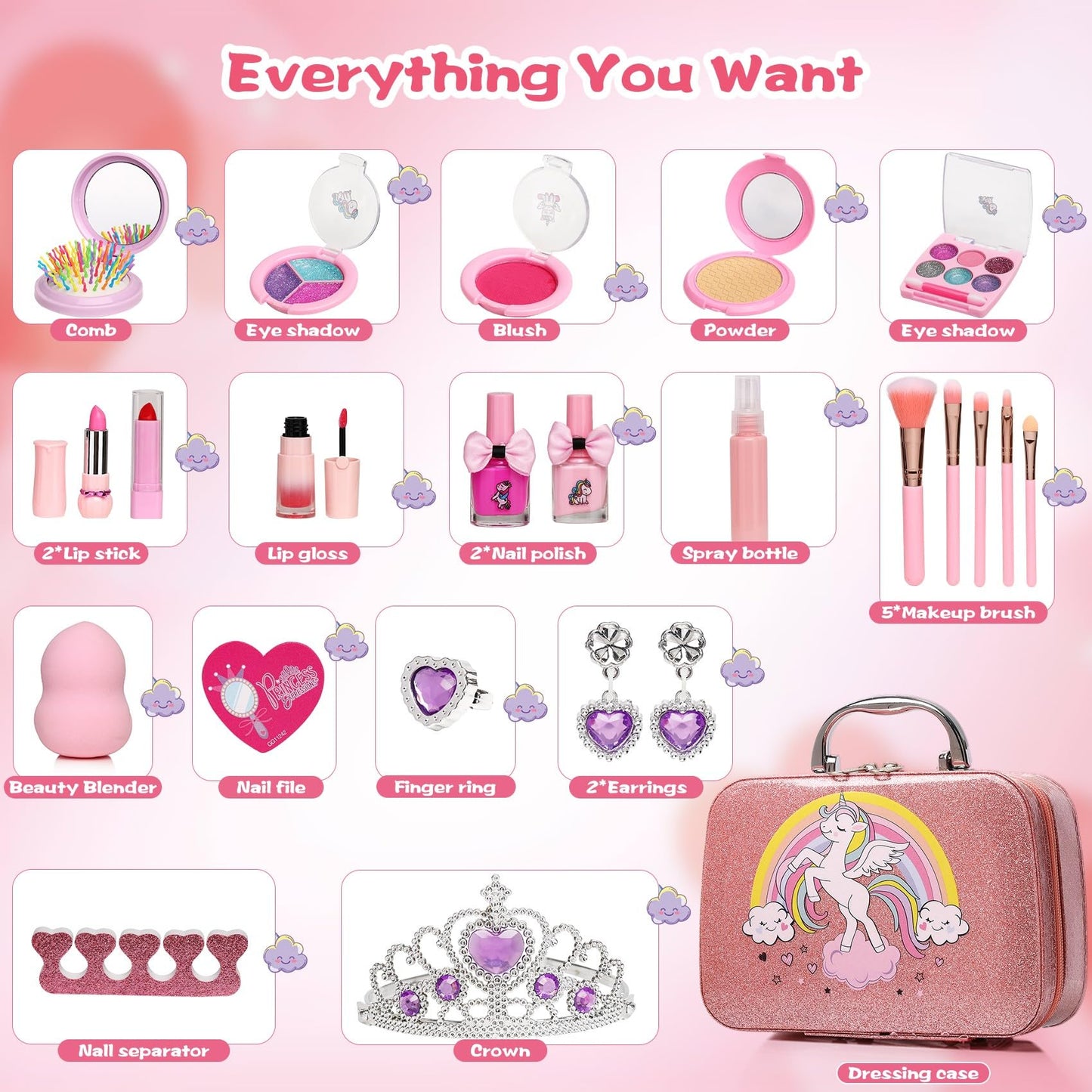 DCMAMA Washable Non-Toxic Kids Makeup Kit for Girls | Real Makeup Set for Ages 3-8