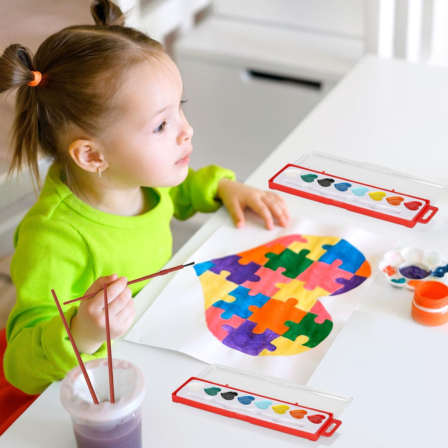 Dcocdeely 36-Color Heart Watercolor Paint Set with Brush — Portable Kids Art Kit, Valentine's Gift