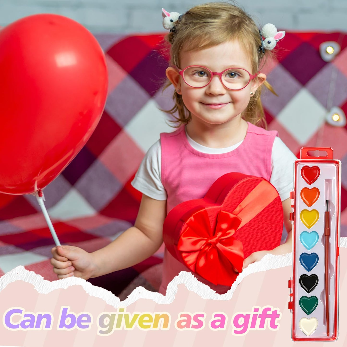Dcocdeely 36-Color Heart Watercolor Paint Set with Brush — Portable Kids Art Kit, Valentine's Gift