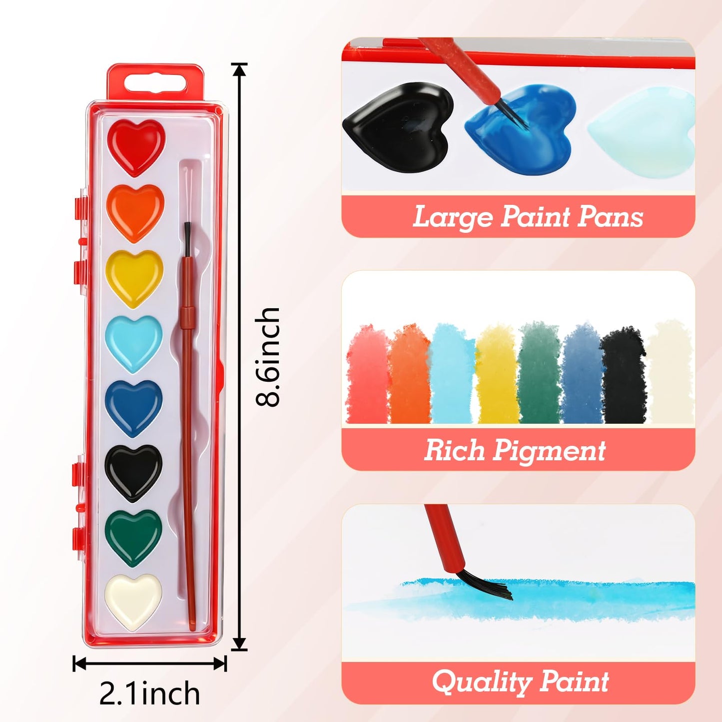 Dcocdeely 36-Color Heart Watercolor Paint Set with Brush — Portable Kids Art Kit, Valentine's Gift