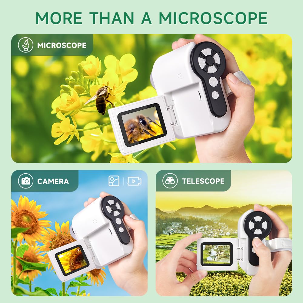 Dcorn 3-in-1 1000X Handheld Kids Microscope with 2in LCD – Portable Educational Microscope