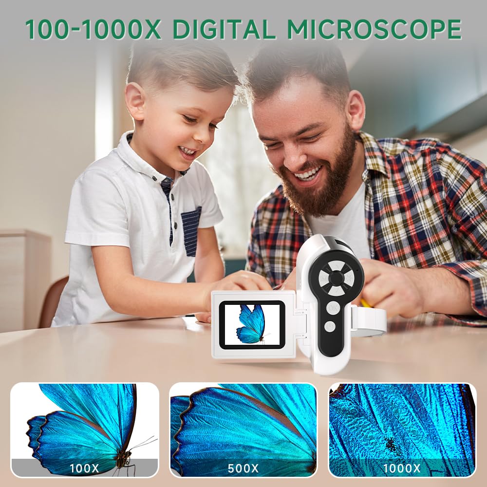 Dcorn 3-in-1 1000X Handheld Kids Microscope with 2in LCD – Portable Educational Microscope