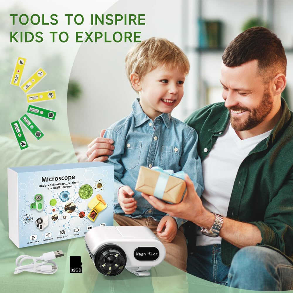 Dcorn 3-in-1 1000X Handheld Kids Microscope with 2in LCD – Portable Educational Microscope