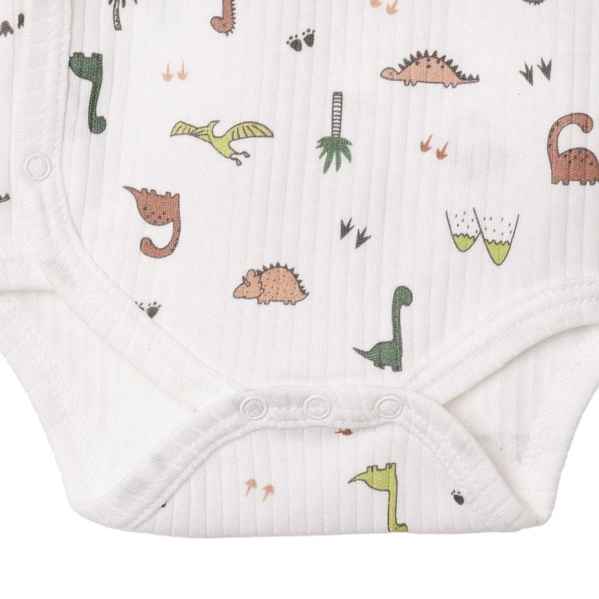 Tiffany Boys Bodysuit Dinosaur with Poppers V-Neck Long Sleeve - Ecru