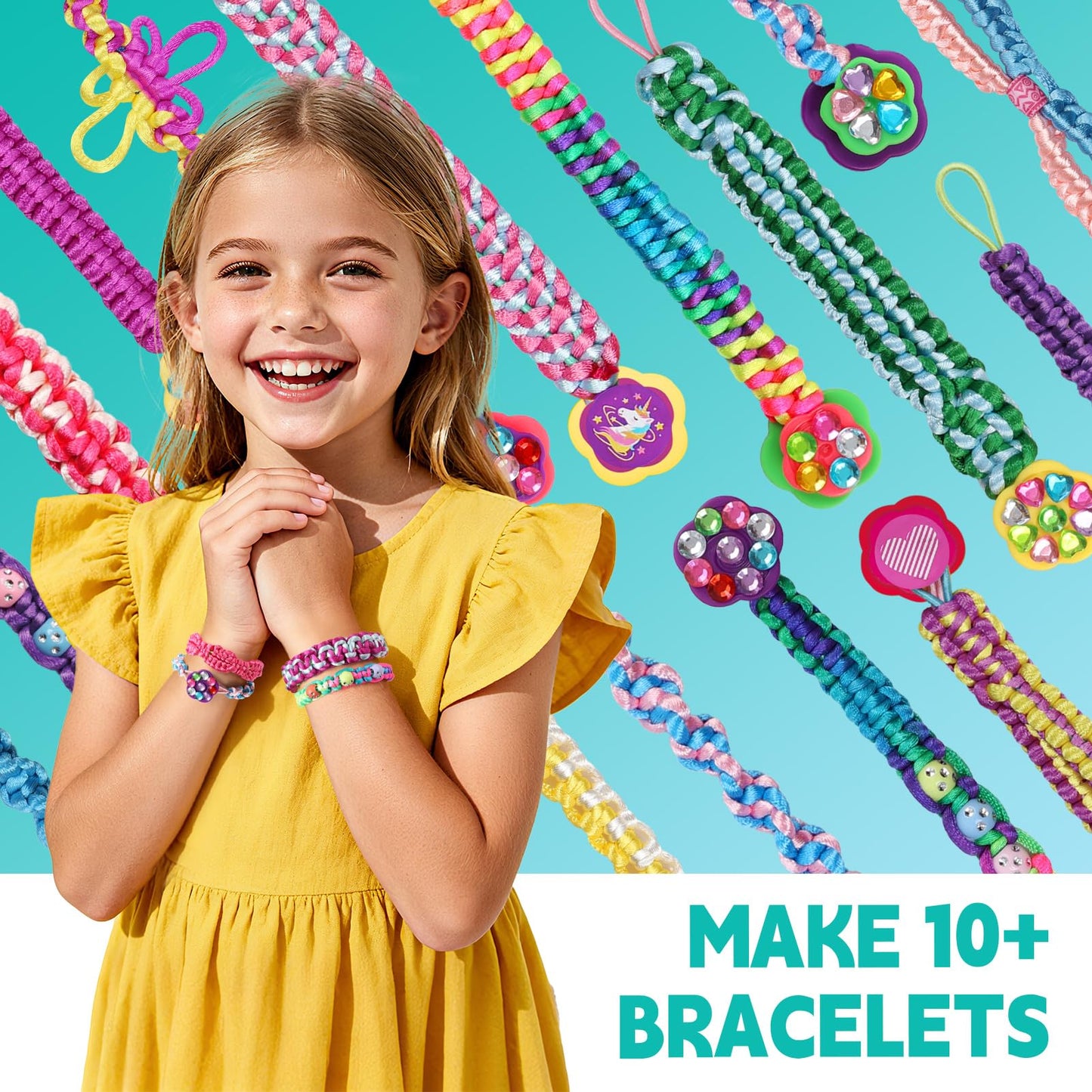 DDAI Bling Bracelet Kit for Girls 7-12 | Sparkly Friendship Craft with Gems Threads & Stickers