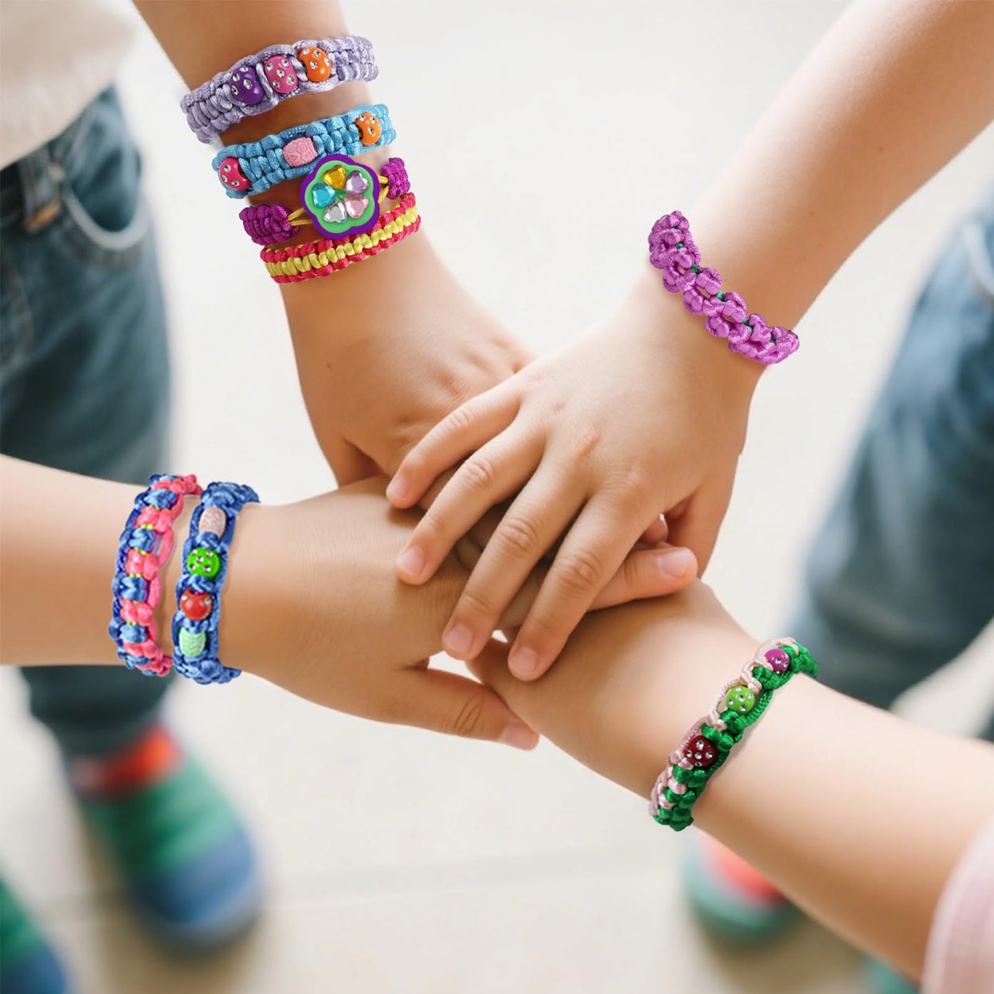 DDAI Bling Bracelet Kit for Girls 7-12 | Sparkly Friendship Craft with Gems Threads & Stickers