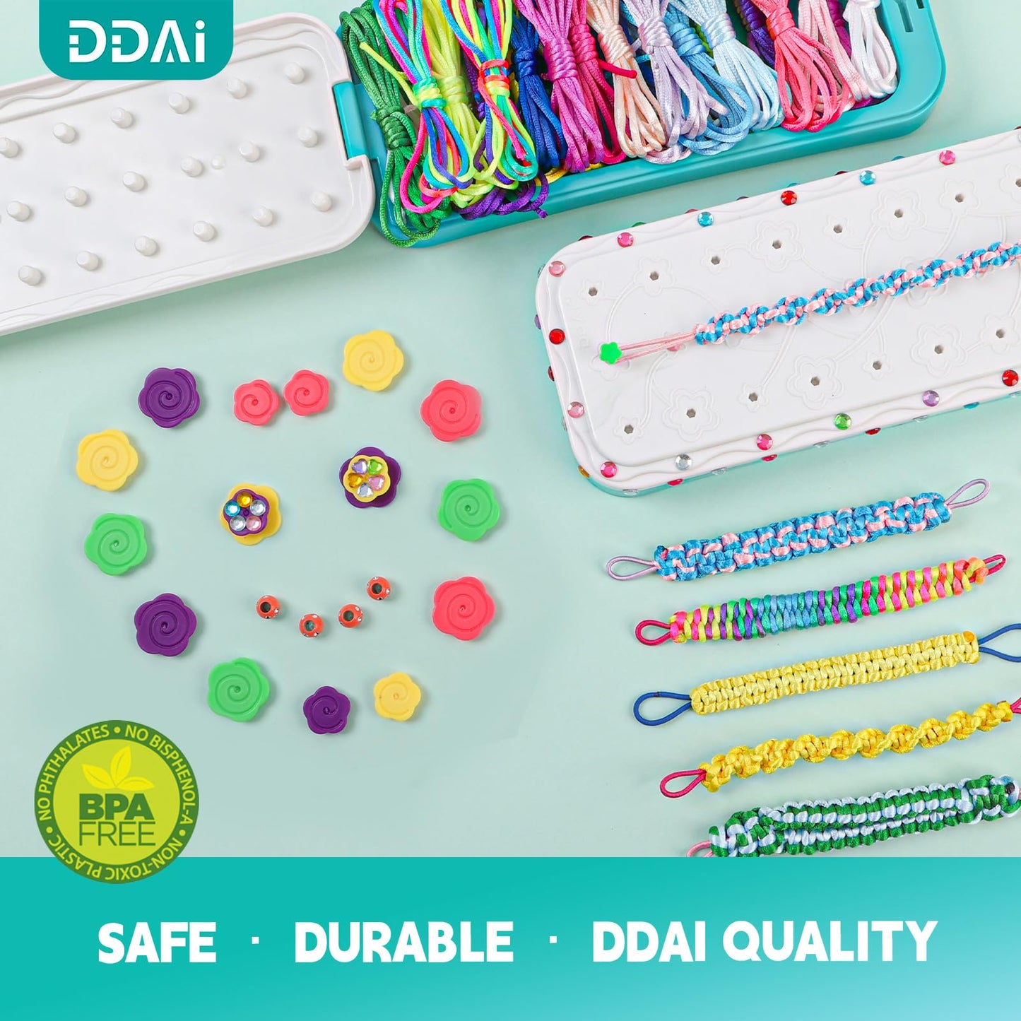 DDAI Bling Bracelet Kit for Girls 7-12 | Sparkly Friendship Craft with Gems Threads & Stickers