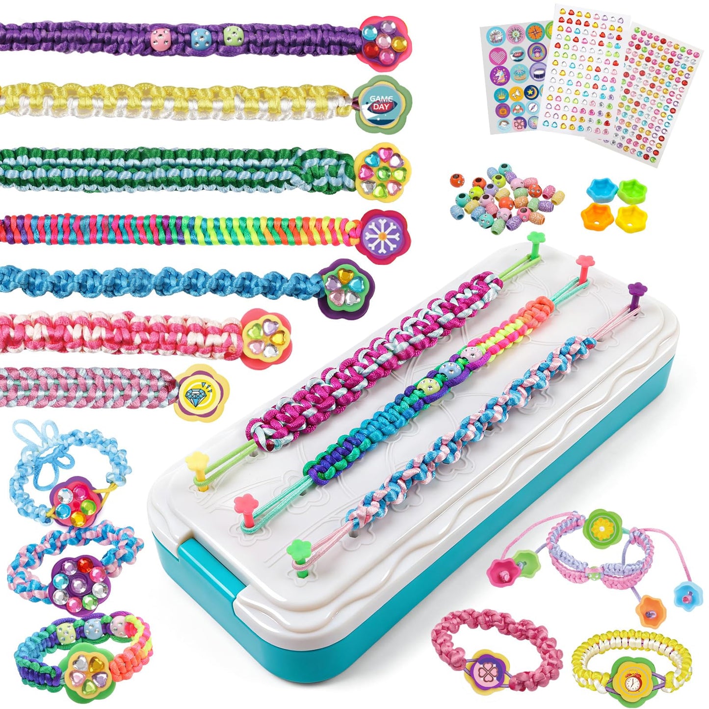 DDAI Bling Bracelet Kit for Girls 7-12 | Sparkly Friendship Craft with Gems Threads & Stickers