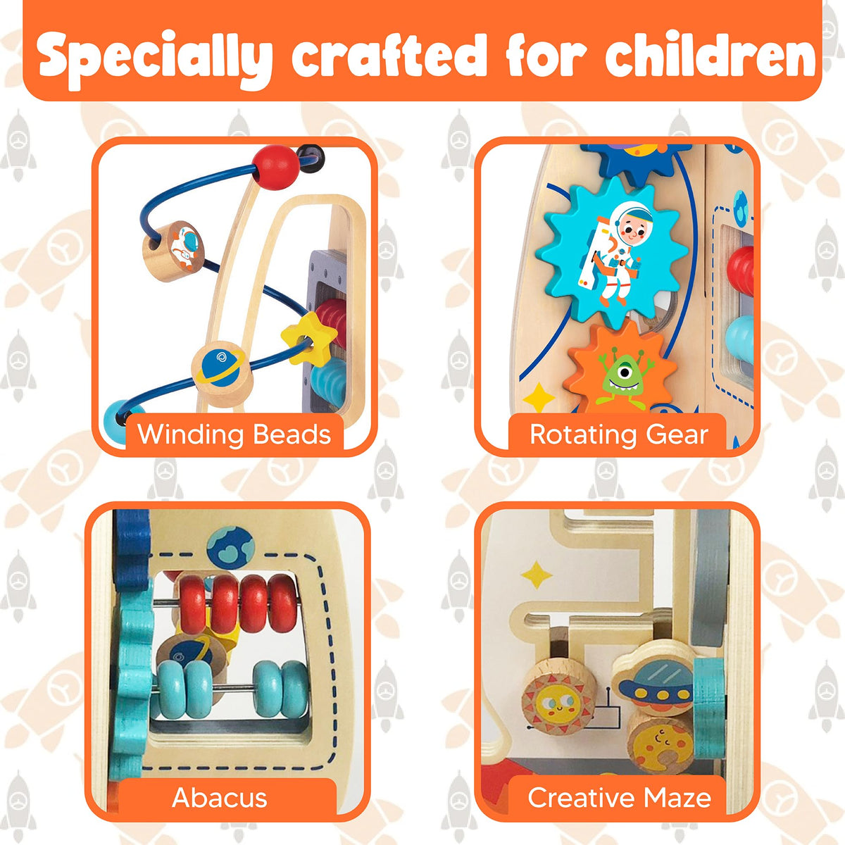 D DAKIN Rocket Toddler Activity Center – Wooden Sensory & Educational Cube