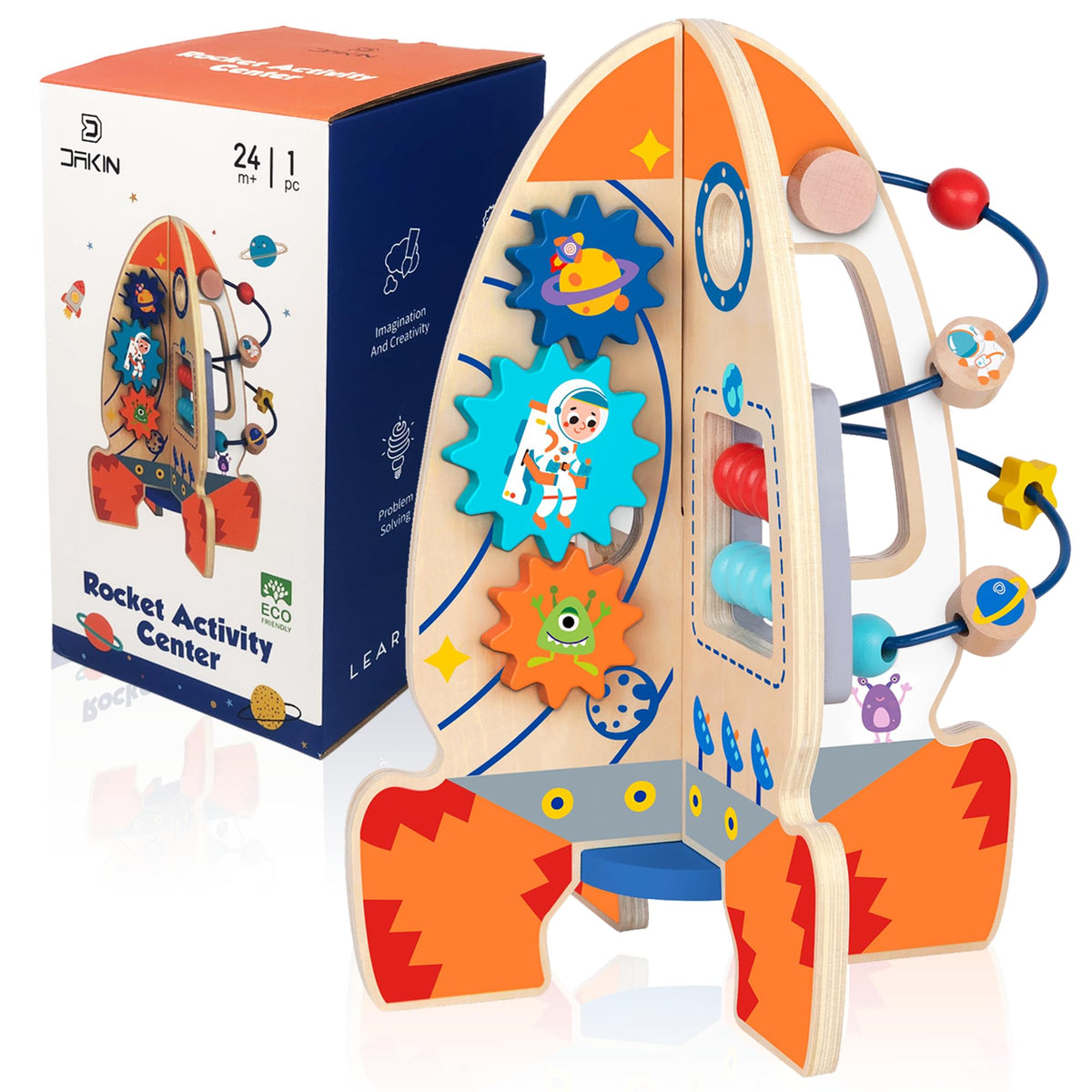 D DAKIN Rocket Toddler Activity Center – Wooden Sensory & Educational Cube