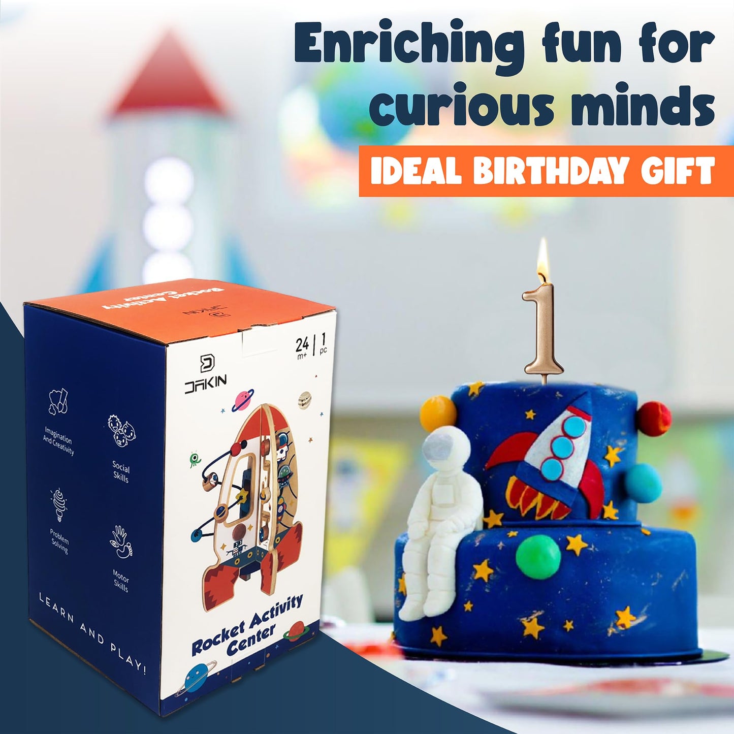 D DAKIN Rocket Toddler Activity Center – Wooden Sensory & Educational Cube