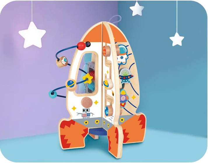 D DAKIN Rocket Toddler Activity Center – Wooden Sensory & Educational Cube