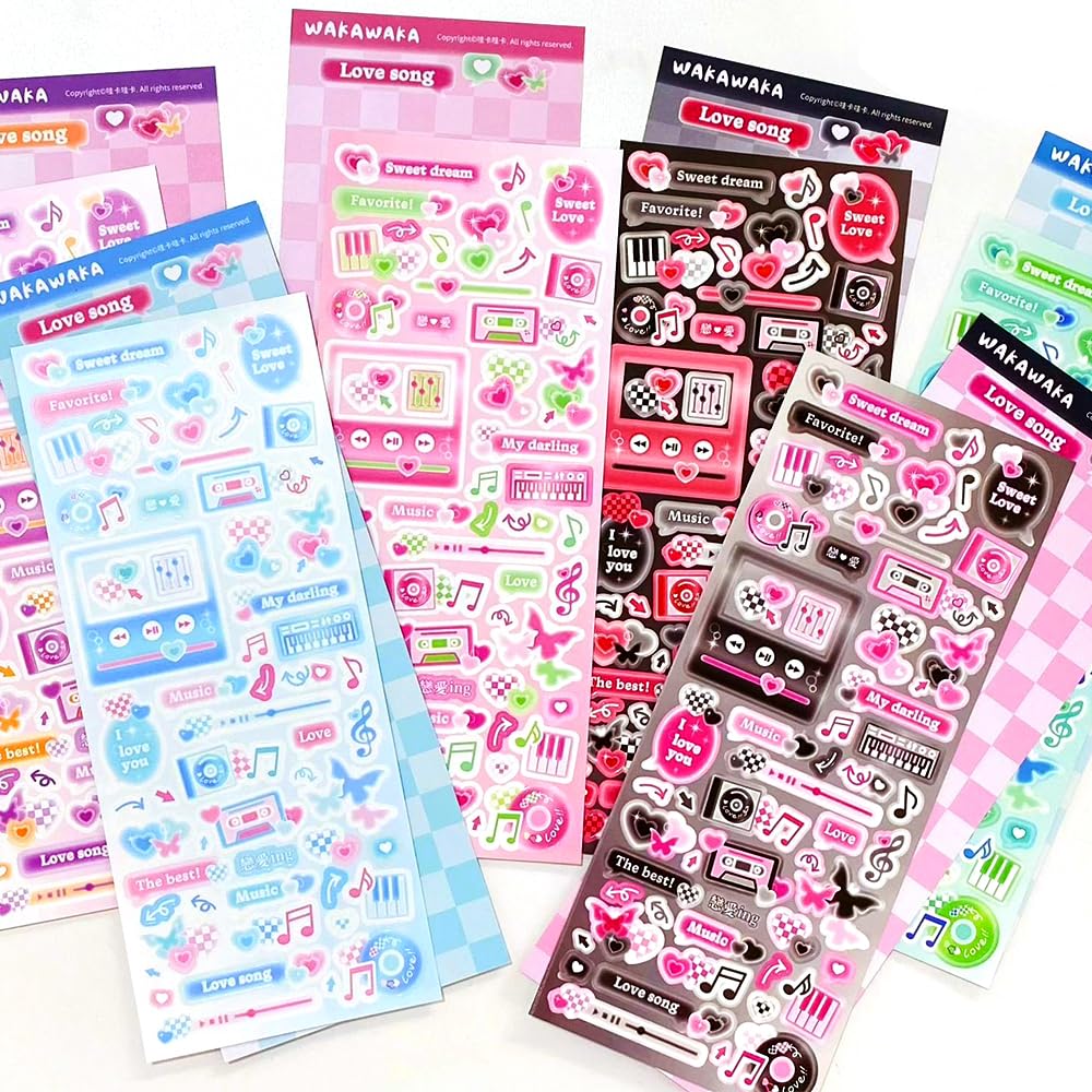 Ddayup 6 Sheets Colorful Korean Deco Stickers Set – Kpop Photocard Self-Adhesive for Journals & Scrapbooks