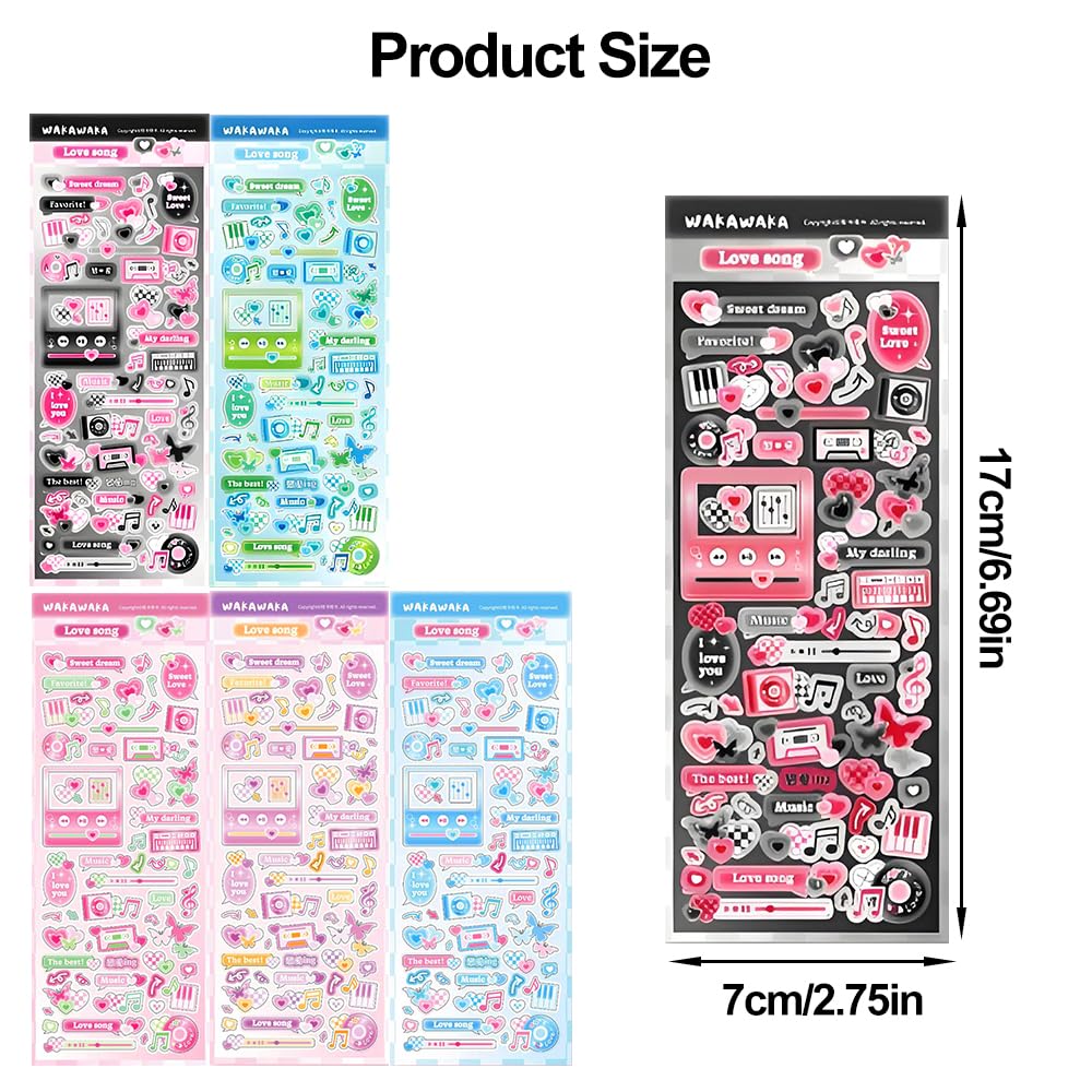 Ddayup 6 Sheets Colorful Korean Deco Stickers Set – Kpop Photocard Self-Adhesive for Journals & Scrapbooks
