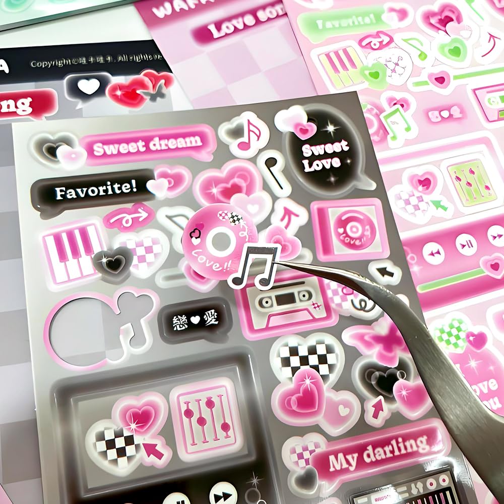 Ddayup 6 Sheets Colorful Korean Deco Stickers Set – Kpop Photocard Self-Adhesive for Journals & Scrapbooks