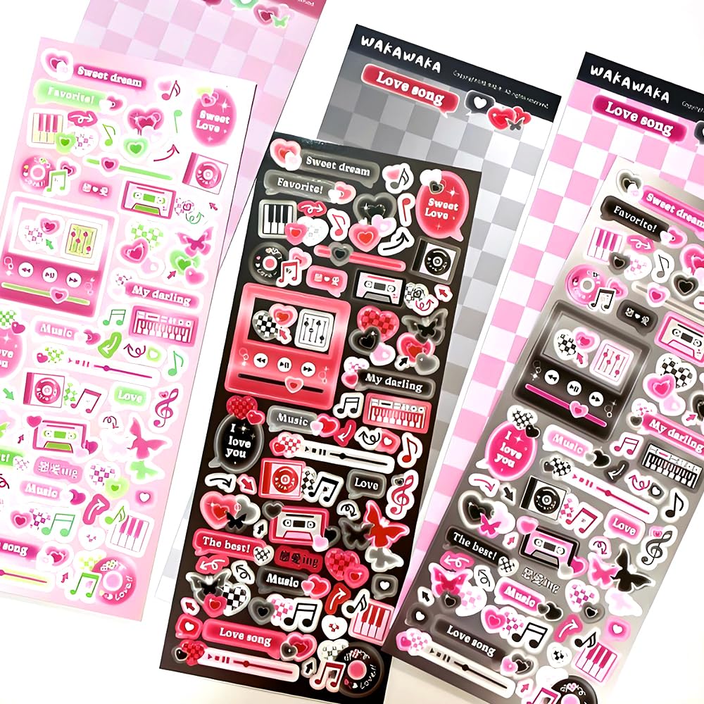 Ddayup 6 Sheets Colorful Korean Deco Stickers Set – Kpop Photocard Self-Adhesive for Journals & Scrapbooks