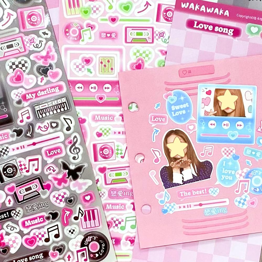 Ddayup 6 Sheets Colorful Korean Deco Stickers Set – Kpop Photocard Self-Adhesive for Journals & Scrapbooks