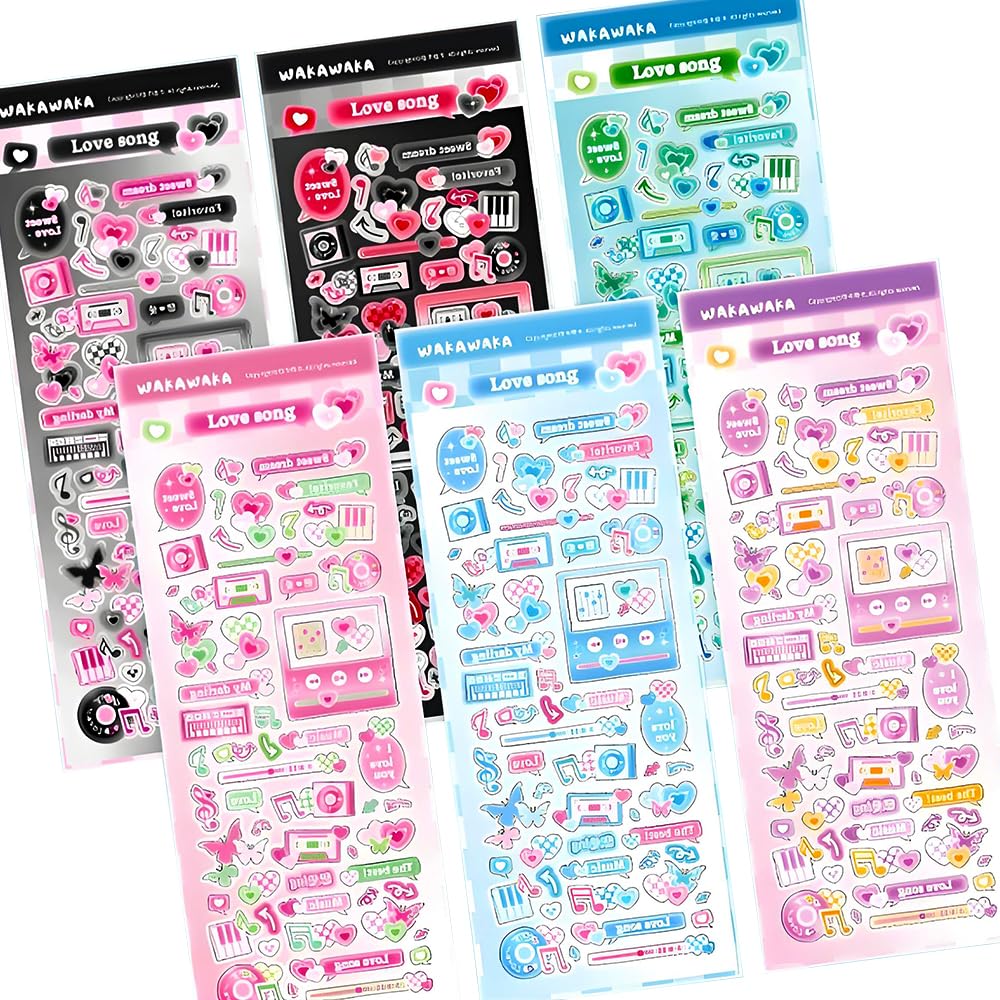 Ddayup 6 Sheets Colorful Korean Deco Stickers Set – Kpop Photocard Self-Adhesive for Journals & Scrapbooks