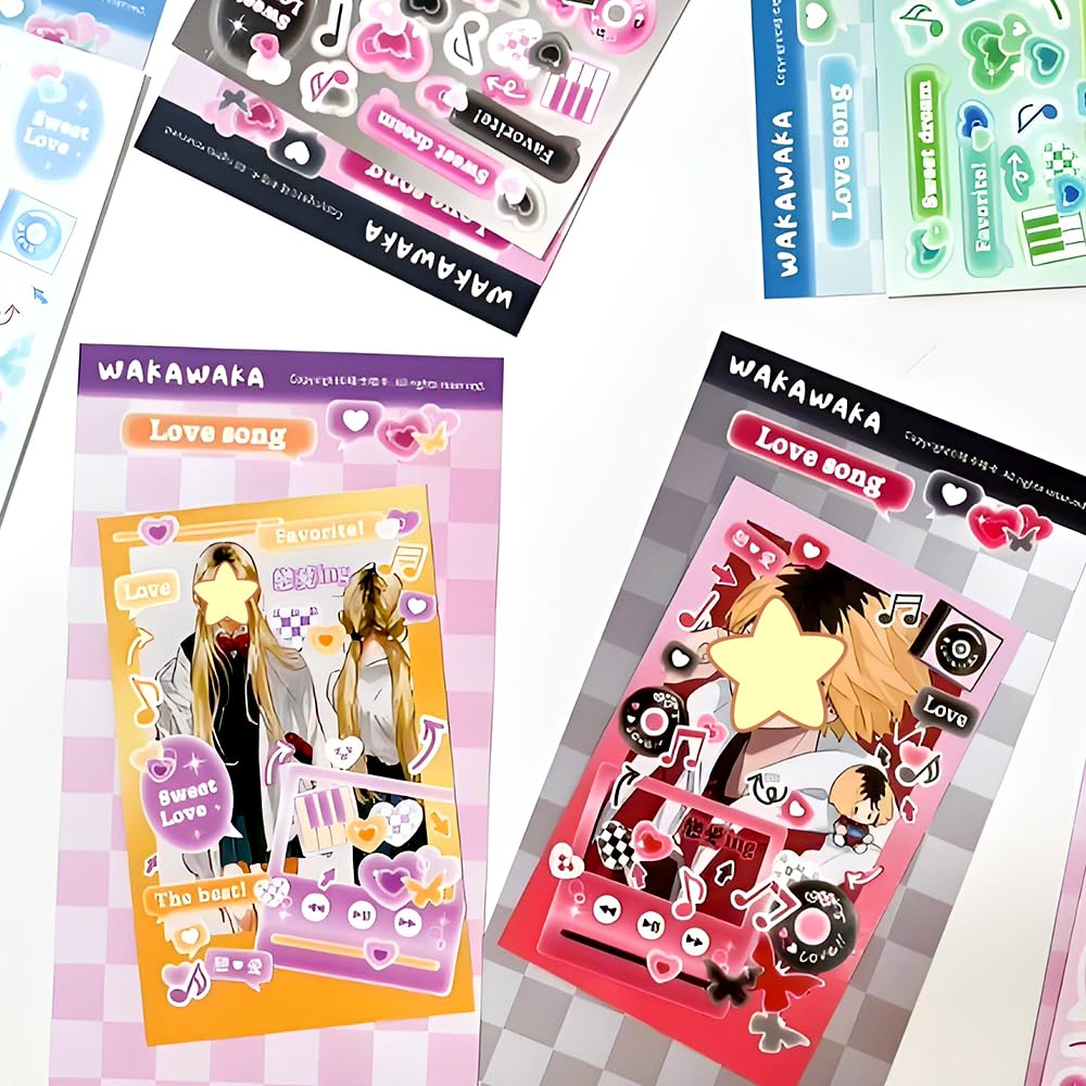 Ddayup 6 Sheets Colorful Korean Deco Stickers Set – Kpop Photocard Self-Adhesive for Journals & Scrapbooks