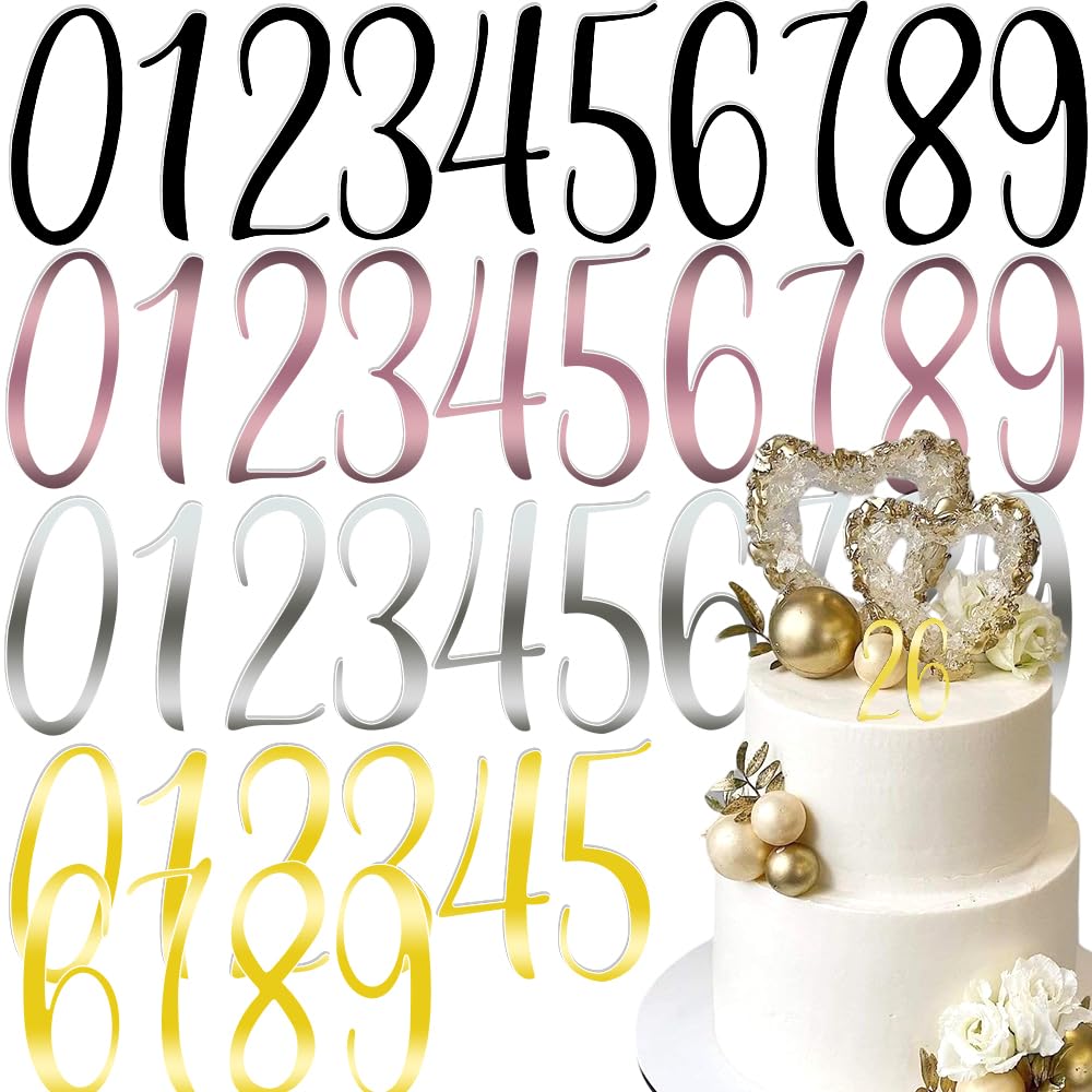 ddayup 40Pcs Pink Acrylic Number Cake Toppers 0-9 – Reusable Cake Decorations