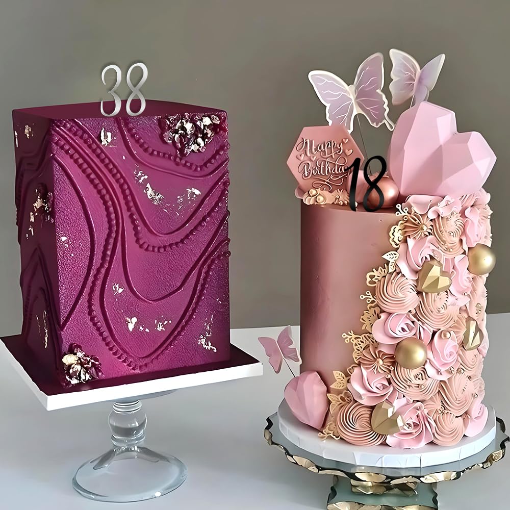 ddayup 40Pcs Pink Acrylic Number Cake Toppers 0-9 – Reusable Cake Decorations