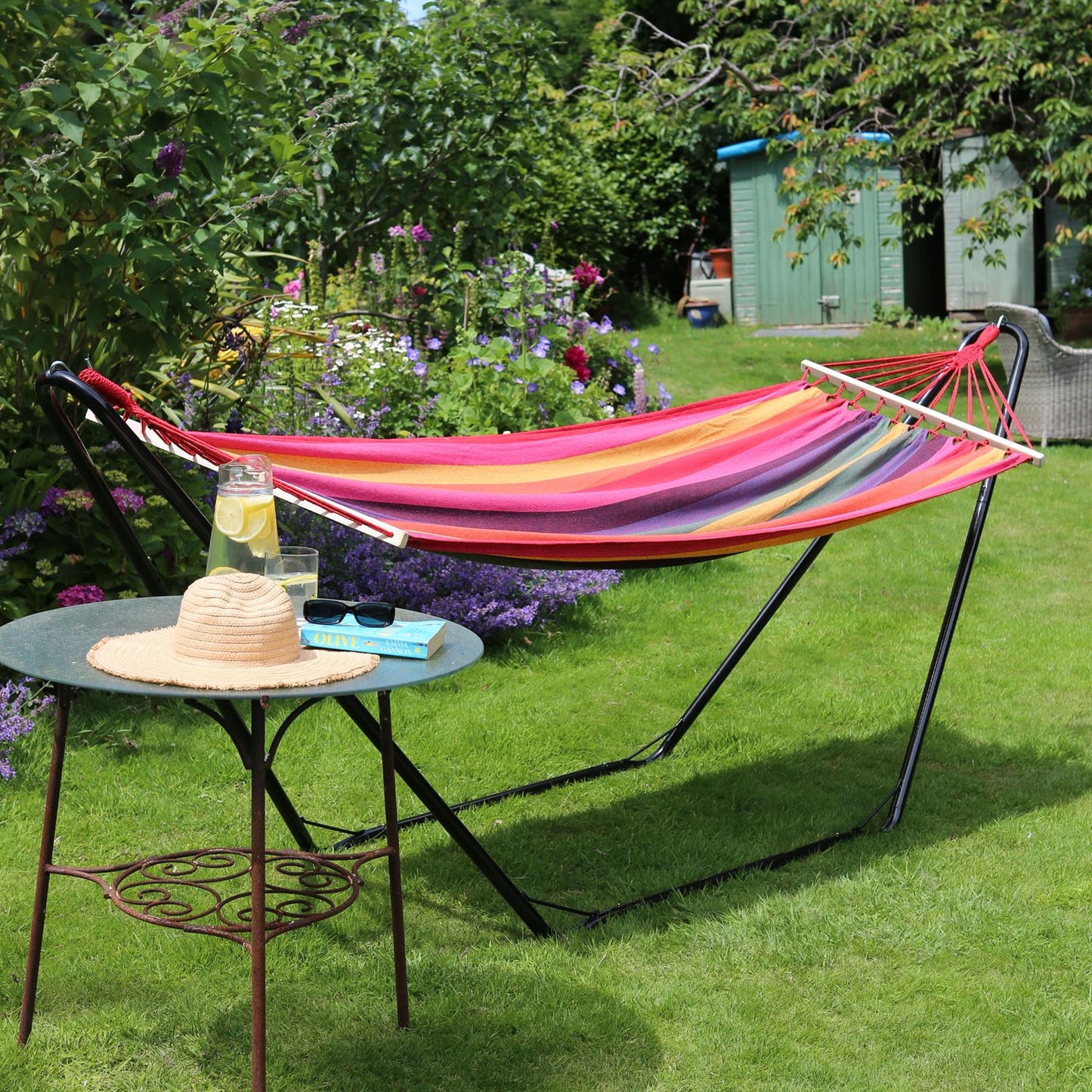 Deluxe Cotton Garden Hammock with Metal Stand