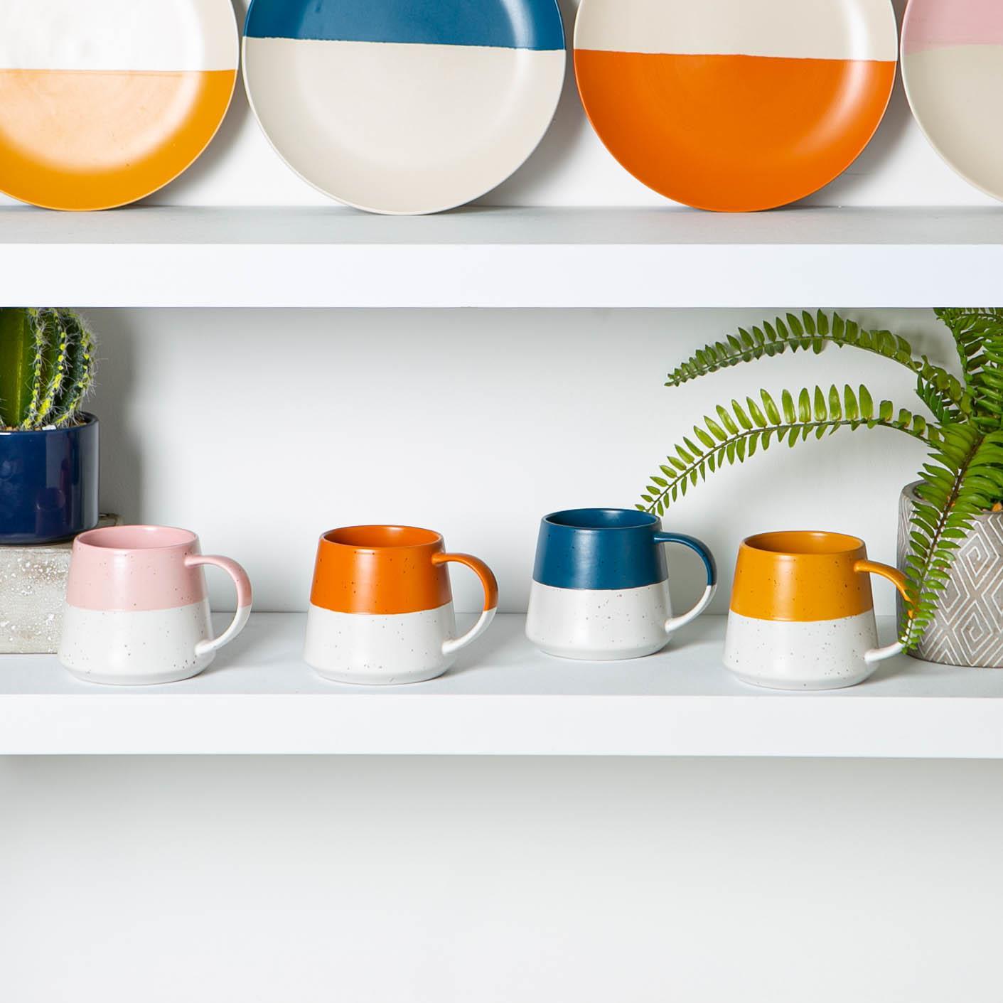 370ml Orange Colour Block Flecked Stoneware Belly Mug