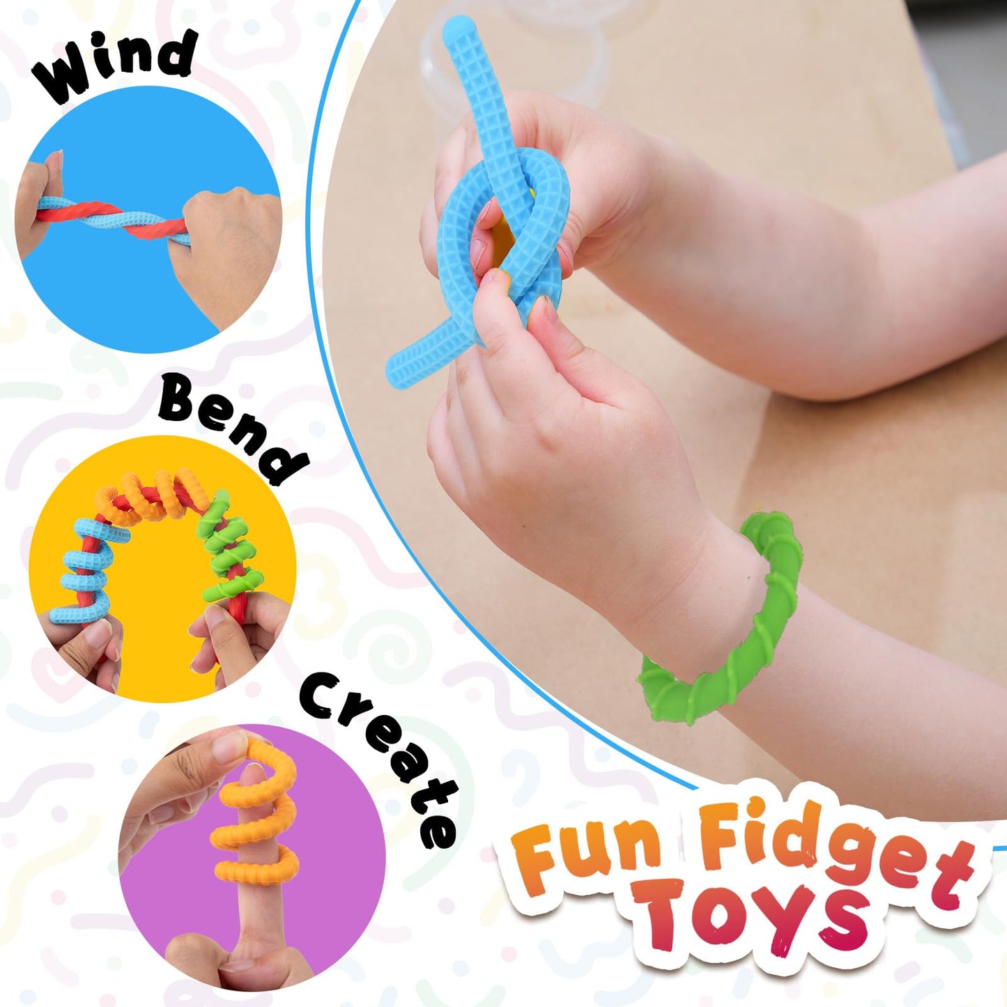 ddLUCK Fidget Sticks – Silicone Sensory Toys, 6 Pack for Calm & Focus