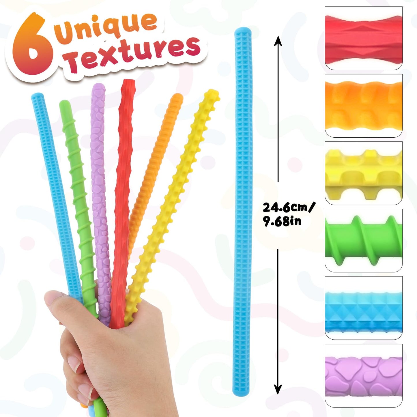 ddLUCK Fidget Sticks – Silicone Sensory Toys, 6 Pack for Calm & Focus