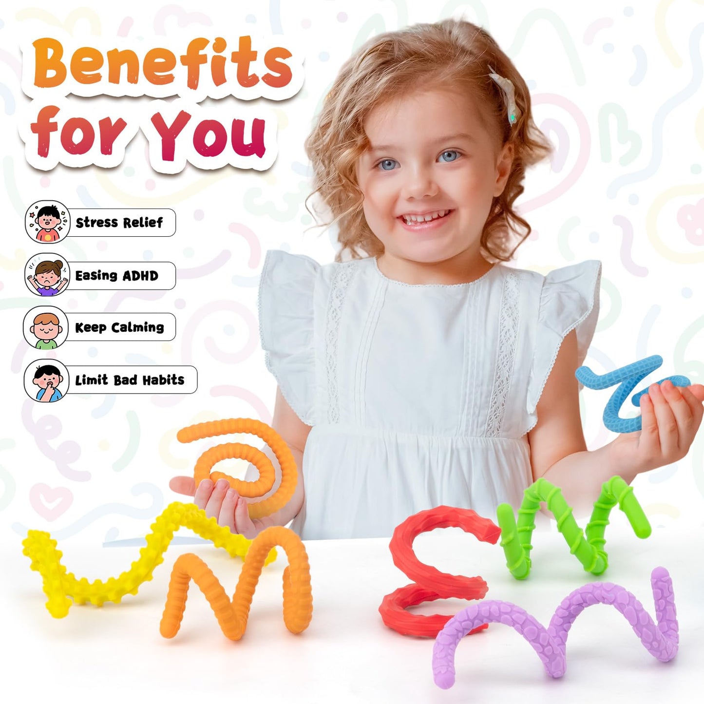 ddLUCK Fidget Sticks – Silicone Sensory Toys, 6 Pack for Calm & Focus