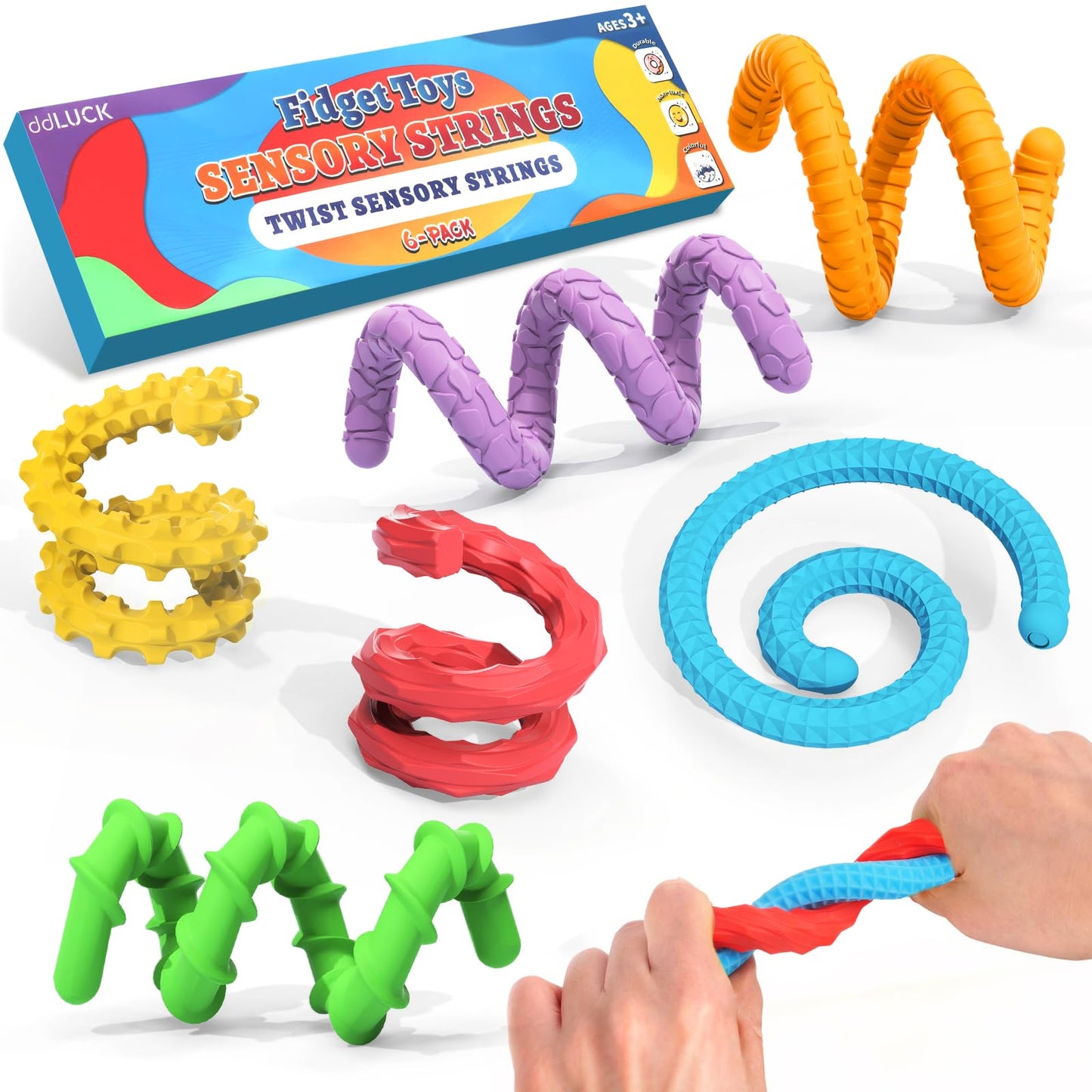 ddLUCK Fidget Sticks – Silicone Sensory Toys, 6 Pack for Calm & Focus