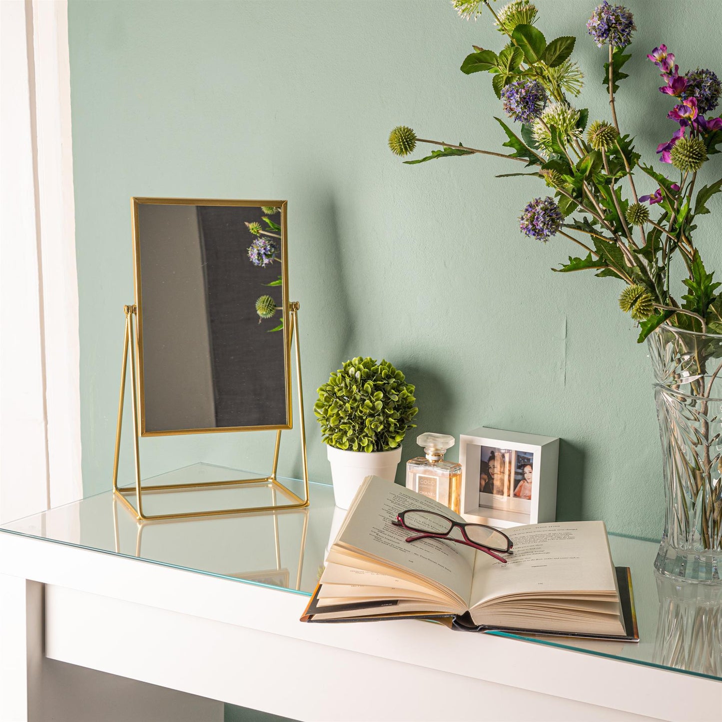 22cm x 39cm Gold Square Dressing Table Mirror