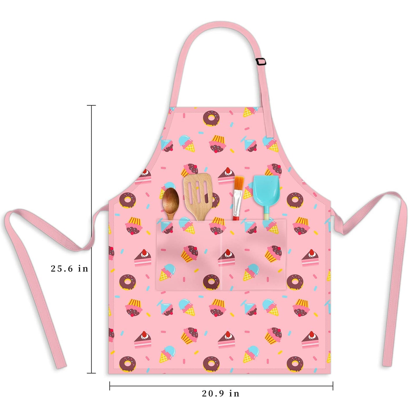 DEABOLAR Kids Aprons for Girls 5-12 | Donut Design, Pockets, Adjustable Neck, Machine Washable