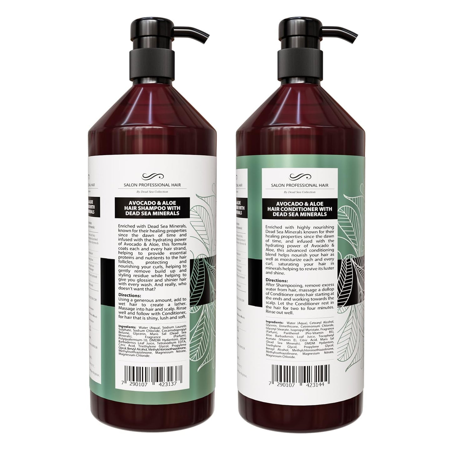 Dead Sea Collection Shampoo & Conditioner Set for Curly Hair – Avocado & Aloe, Pure Dead Sea Minerals | 2 Bottles (33.8 & 30.6 fl oz)